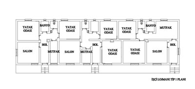 <strong>Plan  4.</strong> Birinci Tip İşçi Lojmanı Planı<br />